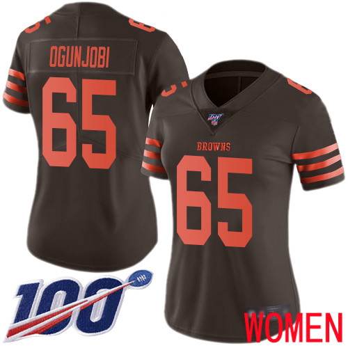 Cleveland Browns Larry Ogunjobi Women Brown Limited Jersey 65 NFL Football 100th Season Rush Vapor Untouchable